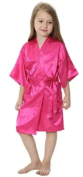 Vestaglia kimono in rayon di raso solido per bambini, damigella d'onore, accappatoio solido, camicia da notte per bambini, vestaglia da notte 1