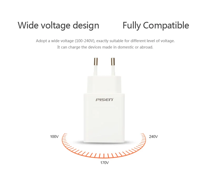 PISEN Dual USB Быстрое Зарядное Устройство Мощность 5 В 2.4A Путешествия Удобный ЕС подключите Белый Мини Телефон Сетевой Адаптер для iPhone 6 Samsung Tablet