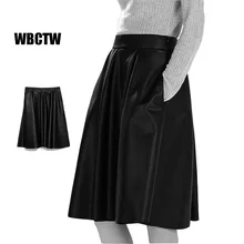 Для женщин Расклешенная юбка миди новые поступления Женская одежда Женская мода Твердые Империя Искусственная кожа миди длиной до колен плиссированные юбки