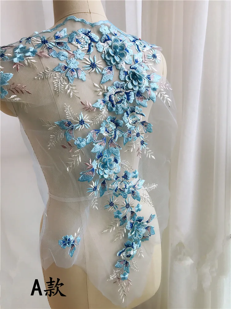 3D синий цветок вышивка бисером аппликация для вечернего платья пришить одежду патч кружева аксессуары из тканей материал украшения