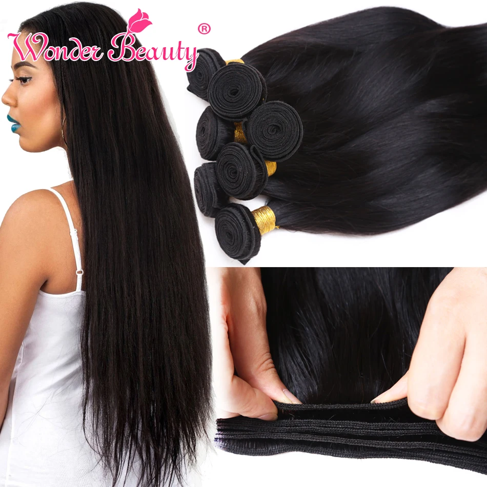 Peruvian Virgin Hair 3Pieces Straight Human Hair Weaves Natural Black Unprocessed Straight Hair Bundles 8-30 inch Wonder Beauty