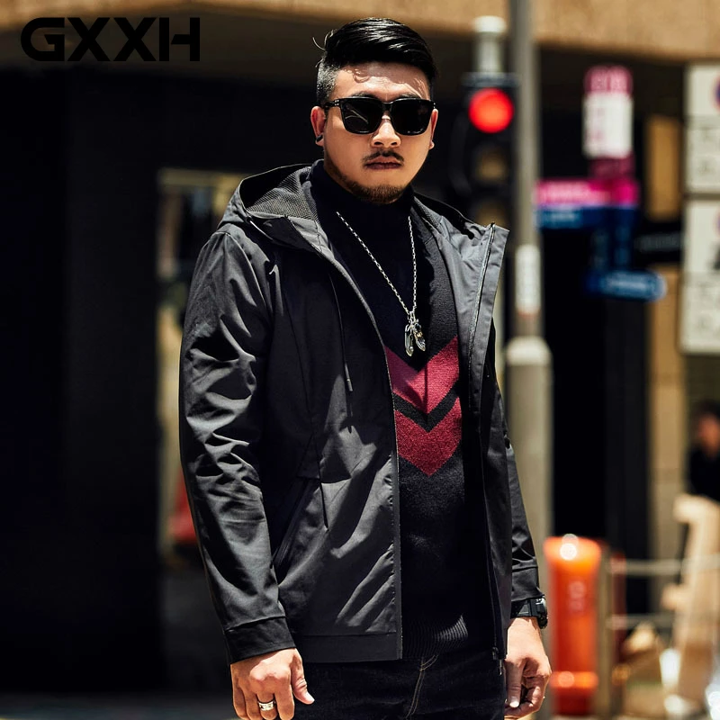 Куртка GXXH мужская с капюшоном модная свободная однотонная куртка на молнии