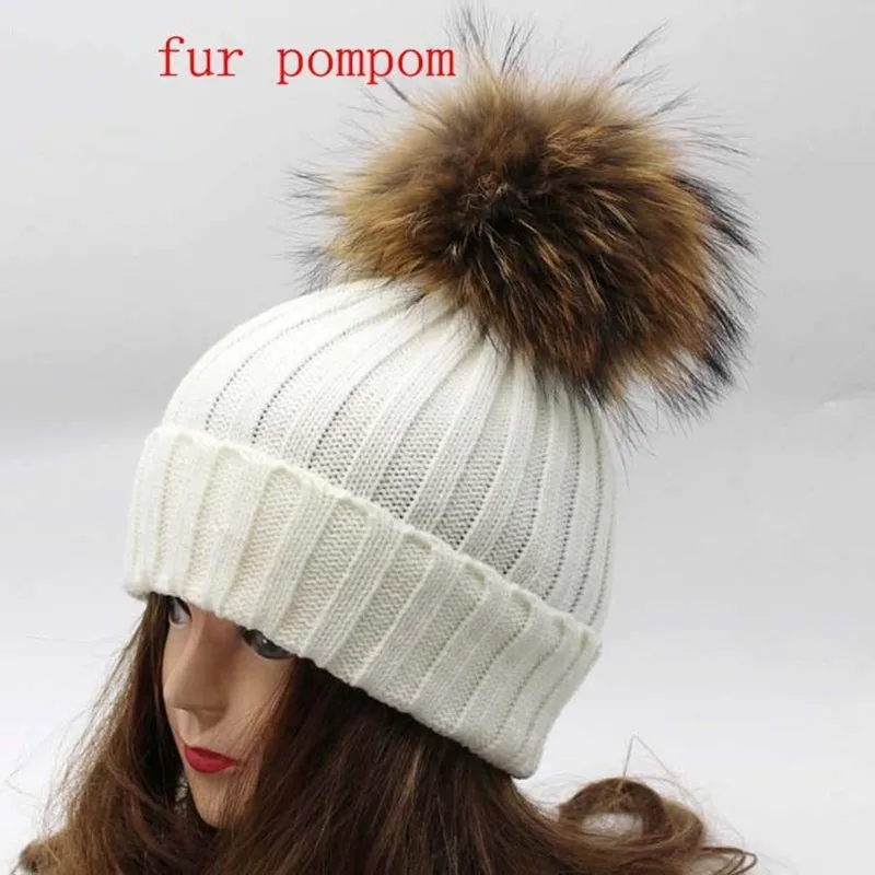 Nyata Racoon Pom Pom Topi Musim Dingin 