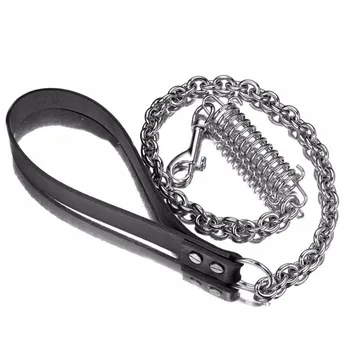 

39" 15mm Strong Safety Anti-lost Collar Dog Leash Chain Oval Rolo Link Stainless Steel Gold Silver W/Leather Handle Strong Lead