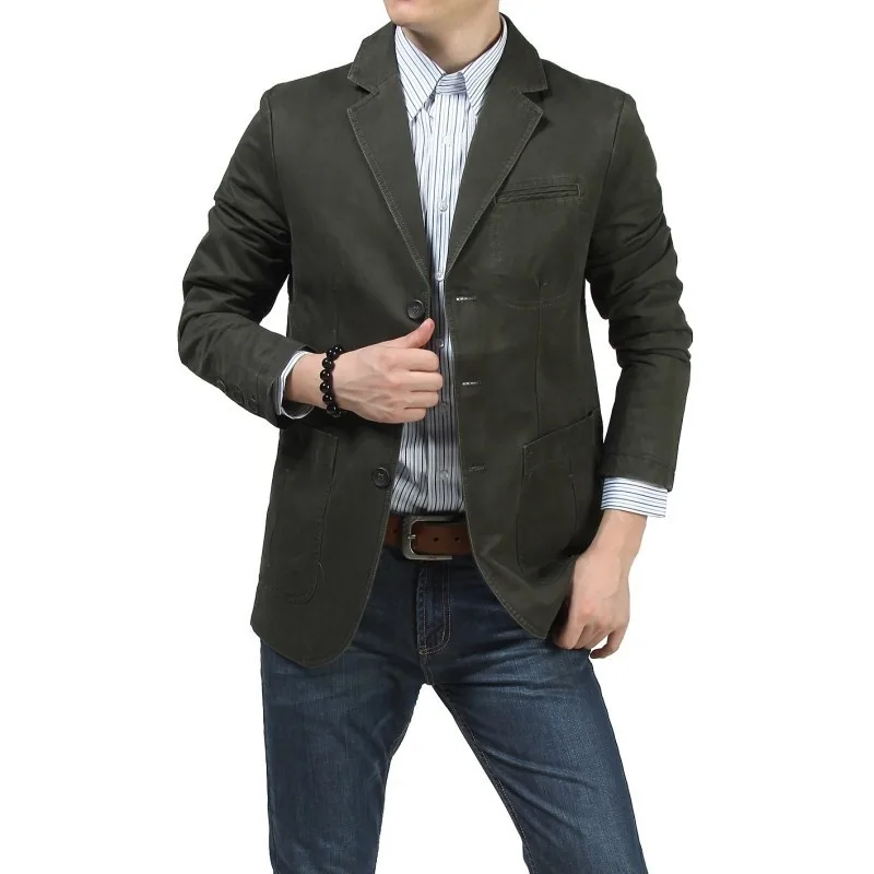 Модный мужской повседневный костюм, Блейзер, хлопковое пальто, военный Блейзер, куртка с v-образным вырезом, брендовая одежда, весенне-осенний блейзер