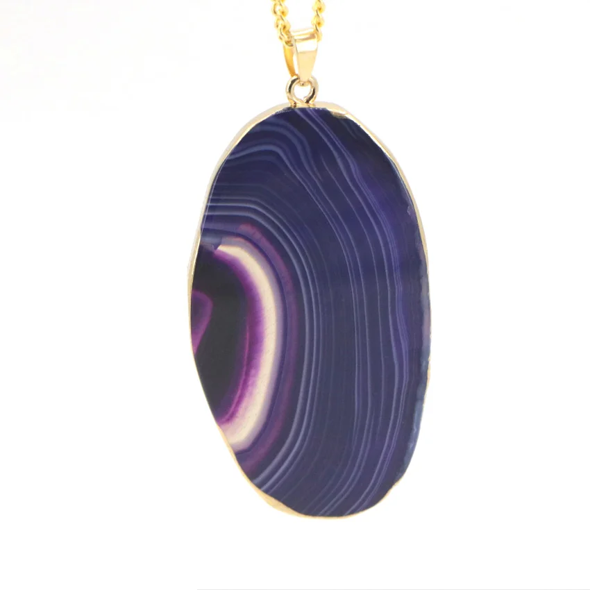 Natural Purple Agate Pendant gold plated necklace (4)