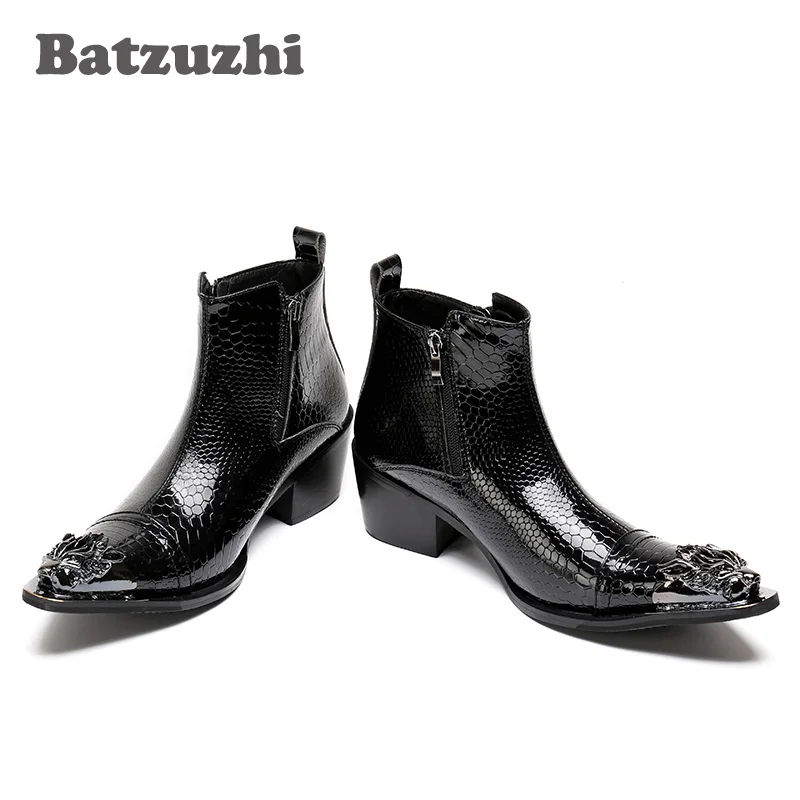 Pie Punta Zipper Botines Pop Cuero Botas Del Hierro De Moda Otoño Negro Rock Bota Calzado Masculina Dedo Hombres Batzuzhi vRHqg