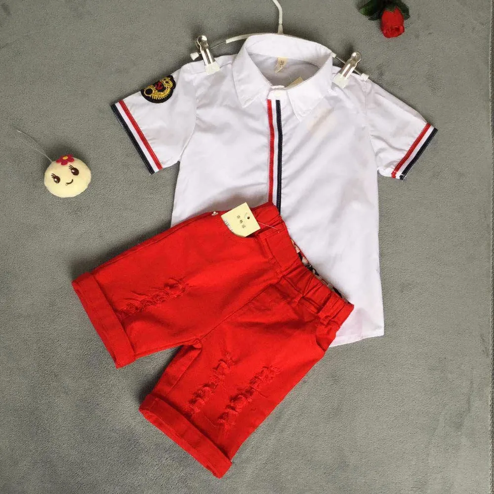 Two Pieces Set White T Shirts+Pant Boys Summer Clothes KS-2050