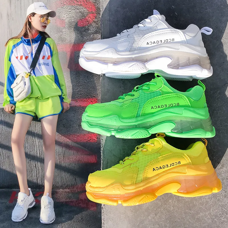 

2019 New Sneakers Women's Designer Chunky Shoes Breathable Platform Casual Shoes Female Lace Up Mesh Vulcanize Shoes Dad shoes
