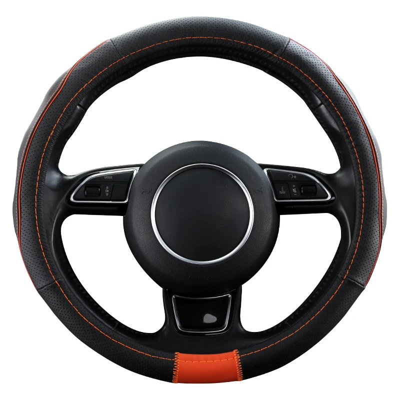 

KKYSYELVA New Leather Car Steering Wheel Cover Red 38cm Diameter Universal Size Car inner accessories Auto wheel covers