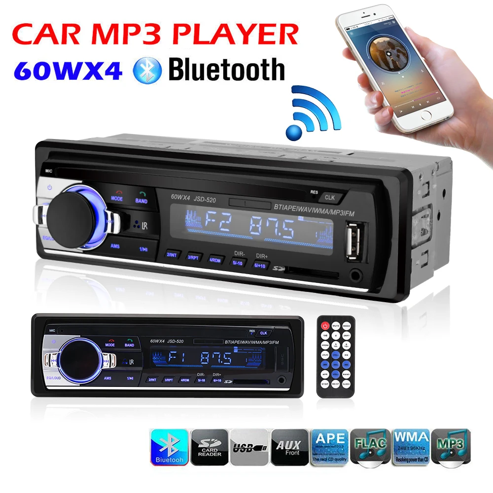 Car Radio Stereo Player Digital Bluetooth Car MP3 Player 60Wx4 FM Radio Stereo Audio USB/SD with In Dash AUX Input Autoradio
