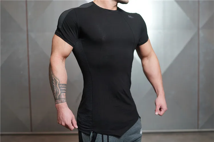 Компрессионная рубашка с коротким рукавом, одноцветная футболка для бега, мужские летние футболки для фитнеса, быстросохнущие топы для бодибилдинга, кроссфита, M-2XL