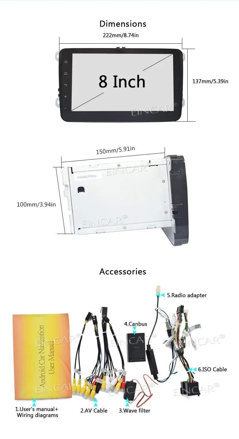 Excellent 4G Dongle As gift Eincar 2 Din Android 7.1 Stereo Radio GPS Navigation Car DVD Player special for Volkswagen Support WIFI OBD2 5