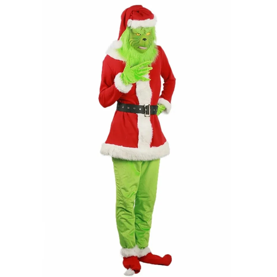 Анимированный комедийный фильм Grinch Рождественский карнавальный костюм нарядный наряд для мужчин и женщин с маской