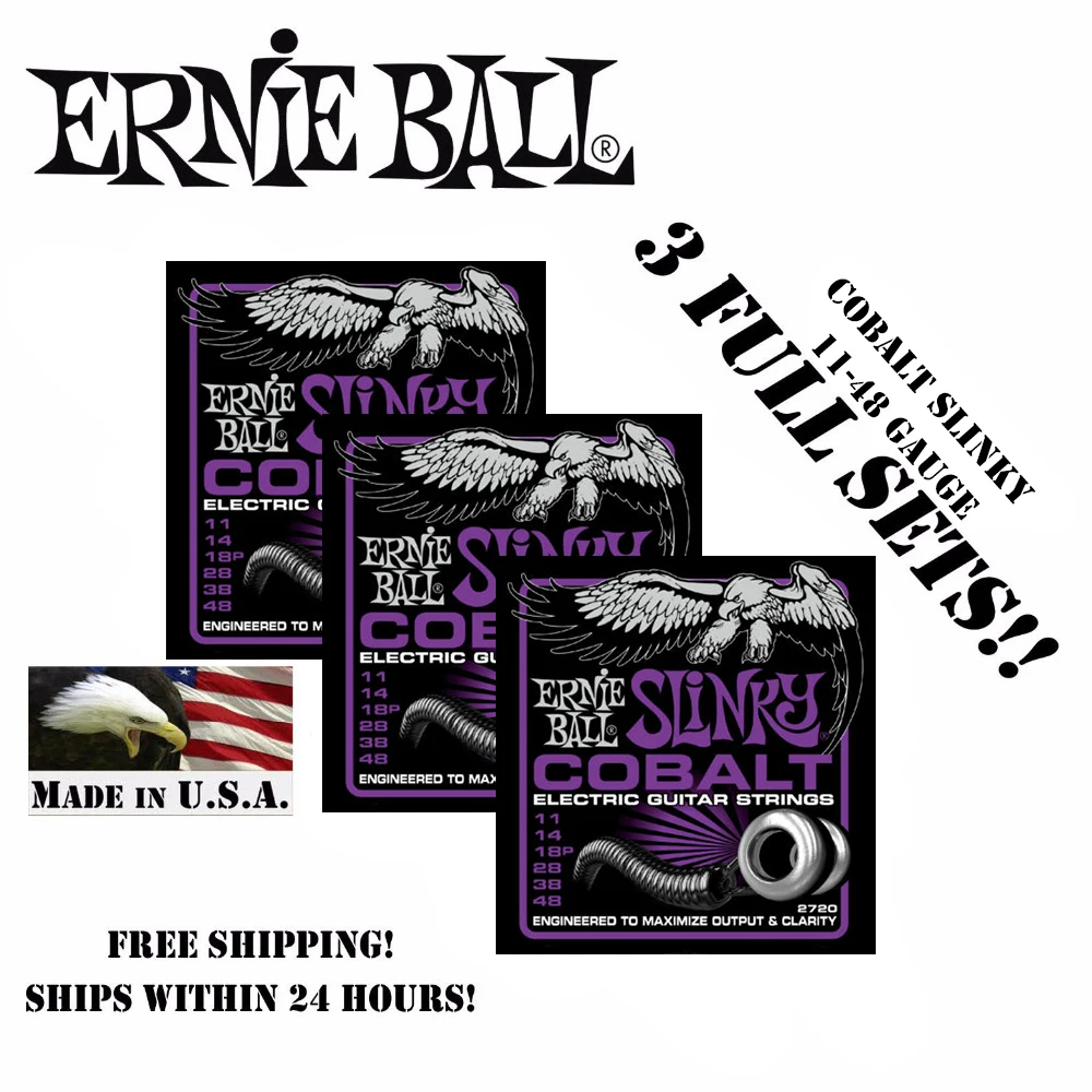3 упаковки! Оригинальные Струны для электрогитары Ernie Ball 2720 Cobalt Power Slinky 11-48 | Спорт и