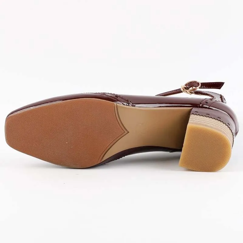 Mujer Genuino Altos Retro Mujeres Beige Y0150818q De Zapatos Verano Cuero Tacones Cuadrados Damas Las Moda Para Primavera burgundy Bombas xCB1nqw