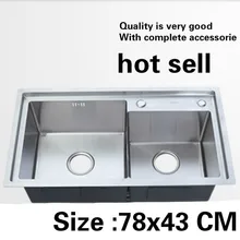 Бытовая кухонная ручная раковина двойной паз толстый прочный пищевой gradest 304 нержавеющая сталь Горячая 780x430 мм