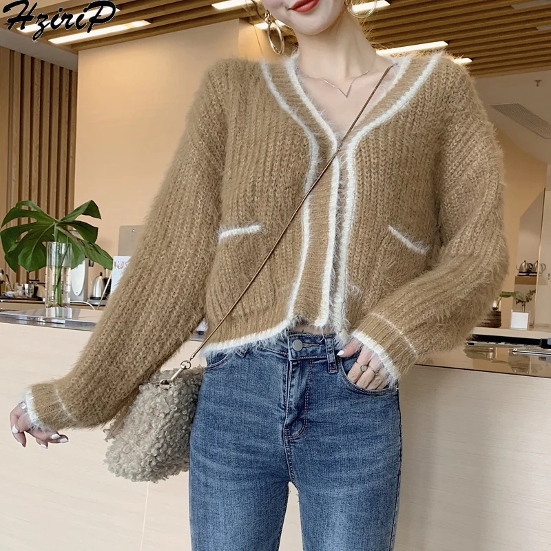 

HziriP New Knitted Sweater Women 2018 New Winter Fashion Long Sleeve Loose Solid Cardigans Female Soft Warm Casual Outerwear