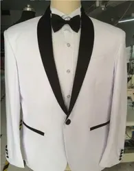 Белый куртка с черный атлас жених смокинг жениха лучший мужчина костюмы мужские свадьба костюмы / бизнес костюмы / официальный костюмы