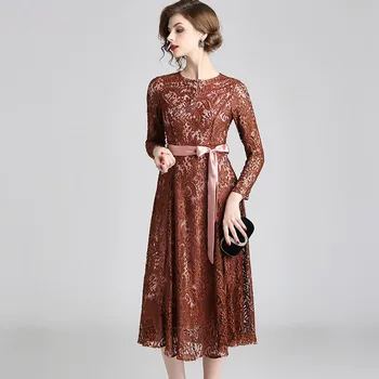 

SunnyYeah Autumn Women Lace Dress 2018 Hollow Out Ladies Office Dress Slim Vintage Long Sleeve Elegant Party Dresses Vestidos