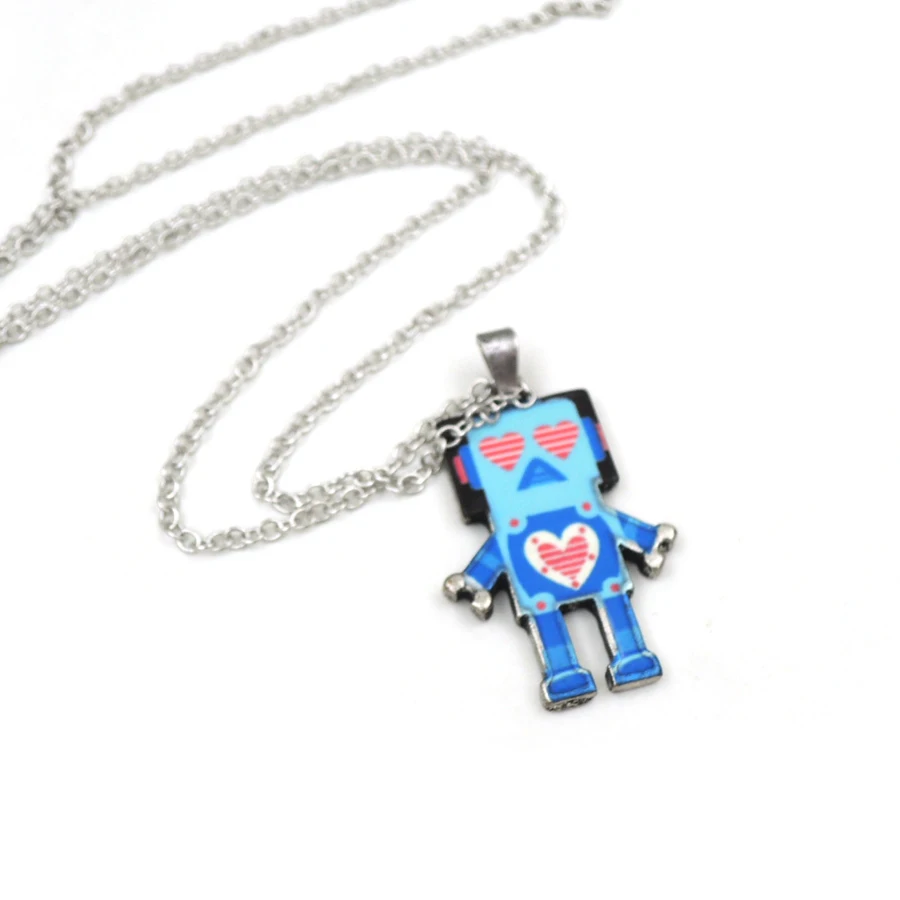 Винтажный Стиль сплав олова ретро ожерелье робот кулон милый funky «любящее сердце» хорошо qulality синий nw2025