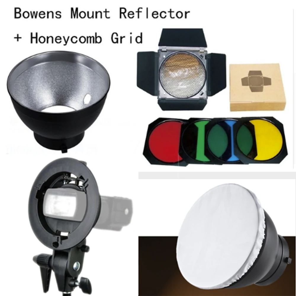 Godox BD-04 Barn Door Honeycomb Grid 4 color Filter Bowens Mount Reflector for Studio Flash