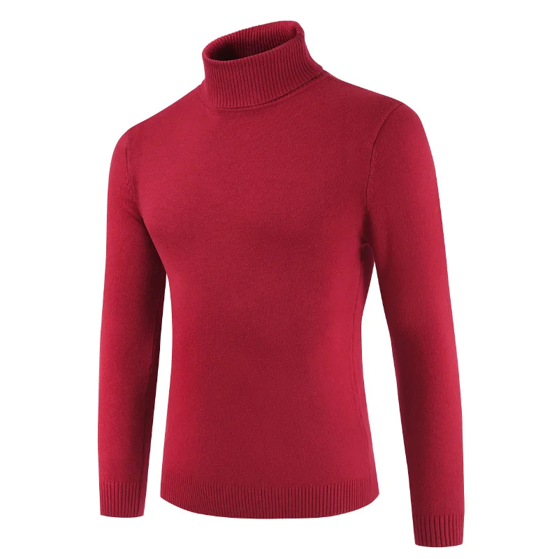 

Sweater Spring and Autumn Men's High-necked Knit Sweater Six-Color Pullover Men's Solid Color Slim Casual Bottoming Sweater