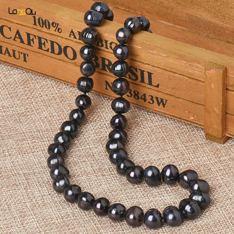 

Natural Black Pearl Necklace 8--9mm Round South Shell Pearl Fashion Retro Lady Black Pearl Necklace 18
