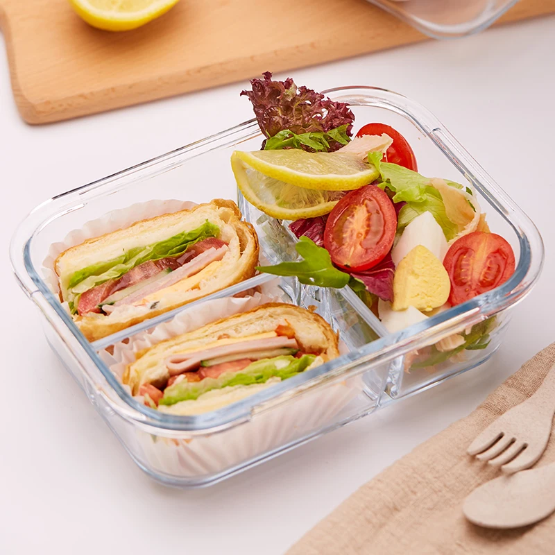 Glass Meal Prep Container Locking Lids Food Container Airtight Lunch Box Compartment Food Storage Container Microwave Safe 3