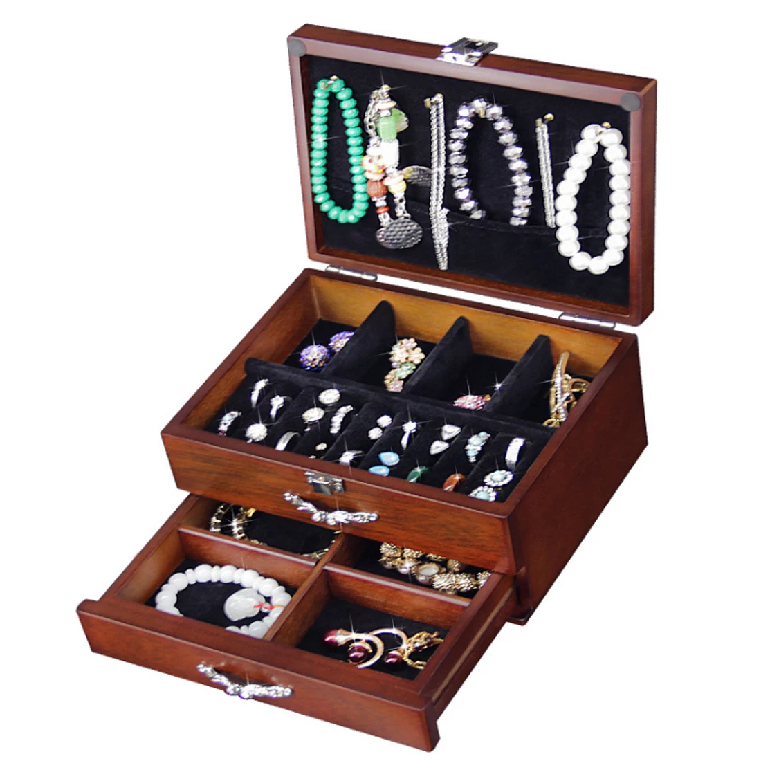 

Two Layers 2018 Classical High Quality Wood Jewelry Box Jewelry Exquisite Makeup Case Jewelry Organizer Fashion Gift Box