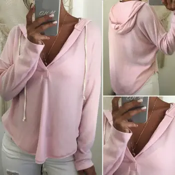 

2017 Women Pink Hoodies Casual Top Long Sleeve Sweatshirt Loose Sexy Tops Autumn Winter Party Clothing