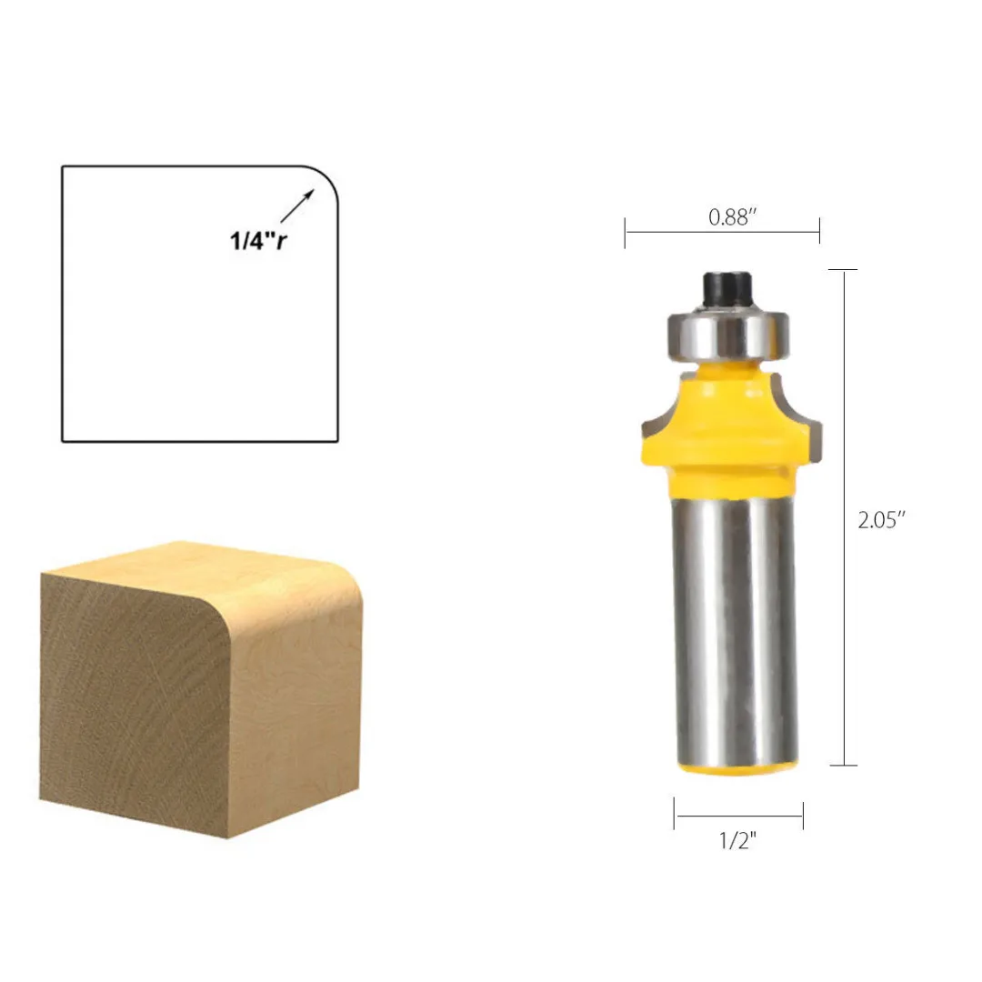 DWZ 6Pcs 1/2" 1/8" 1/4" 5/16" 3/8" 7/16" 1/2" Shank Round Over Edging Router Bit Set