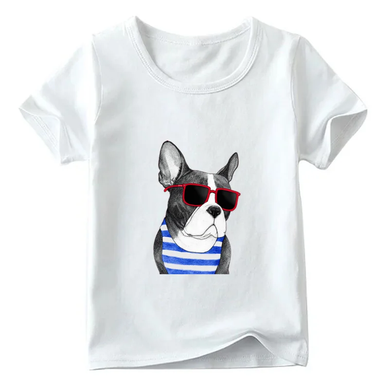 Забавная футболка для мальчиков с забавным принтом французского бульдога, лето, Camiseta, белые топы для маленьких девочек 2-10 лет, HKP2148
