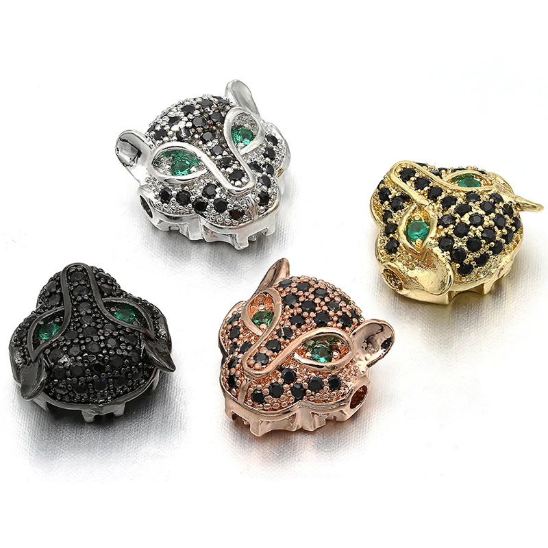 Beads for Jewelry Making 11*11mm Brass Cubic Zirconia Leopard Beads Hole 1.5mm VZ168 VZ230