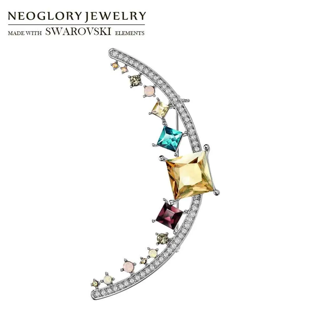 Neoglory, австрийские кристаллы и стразы, красочный дизайн Луны, брошь, драгоценный стиль для леди, свитер, подарок, платье, Классические, вечерние, на каждый день - Окраска металла: Gold Stone