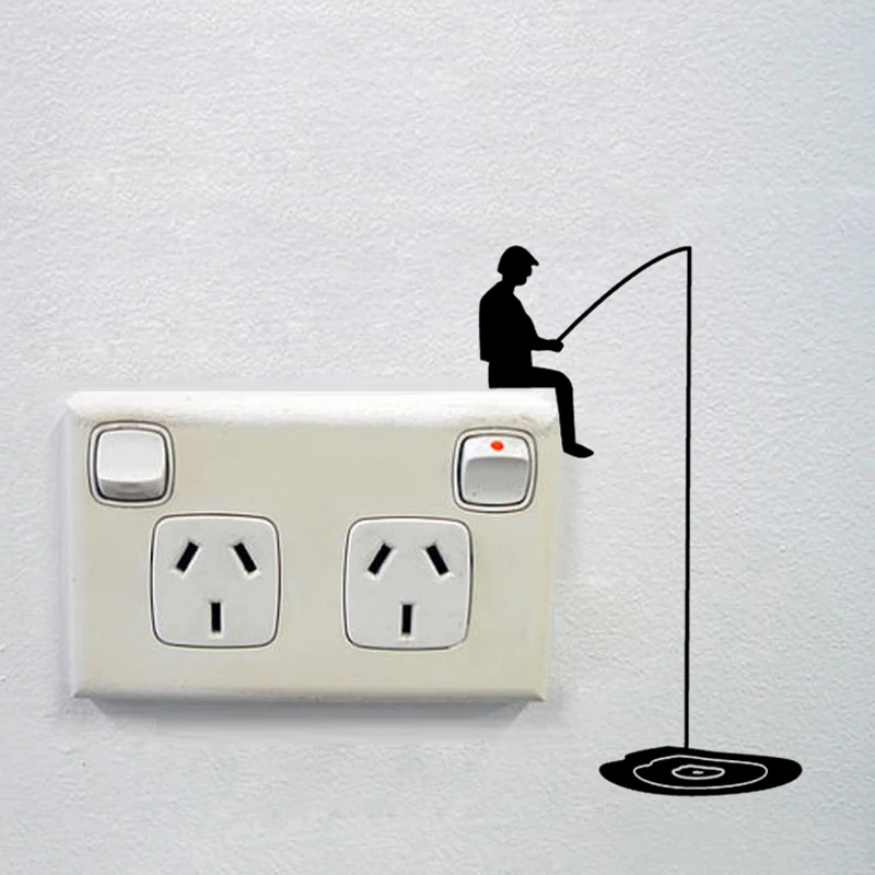 KUCADA fishing wall sticker for home decoration mural art decal diy wallpaper pvc switch sticker WP1439 black KUCADA fishing wall sticker for home decoration mural art decal diy wallpaper pvc switch sticker WP1439 black