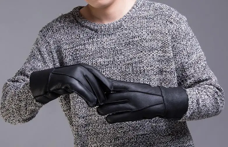 Модные мужские перчатки варежки кожаные меховые зимние мужские перчатки мужская одежда аксессуары черные перчатки варежки
