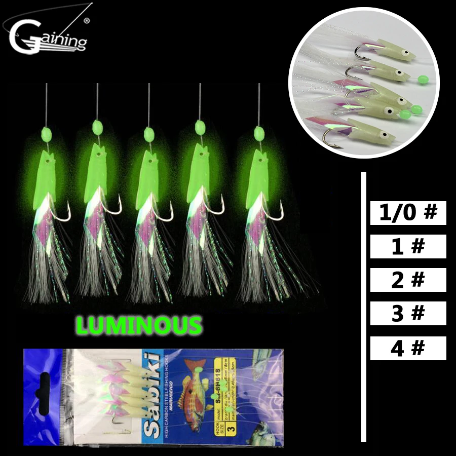 

100PCS/Set Sabiki Soft Fishing Hooks Rigs Luminous Fish Head String Hook Soft Bait Artificial Lure Worn Fake lure Hook