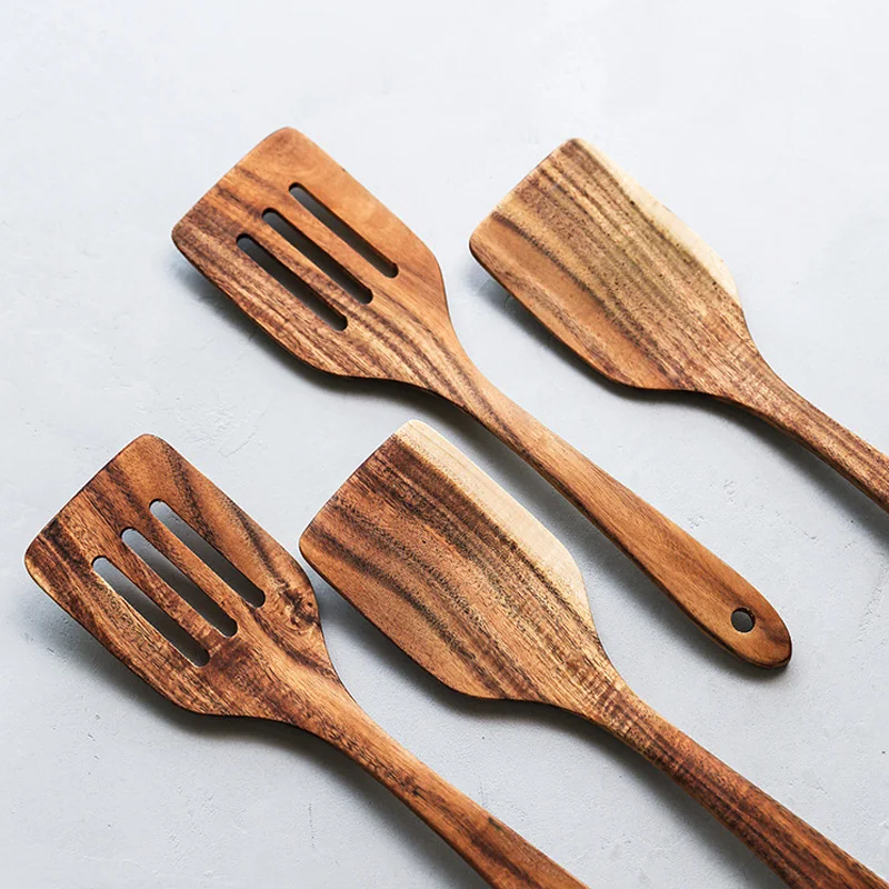 Kitchen Utensils Wooden Spatula Slotted Turner Long Handled Wood Kitchen Turners Non-stick Pancake Flipper Shovel Cooking Tools (5)