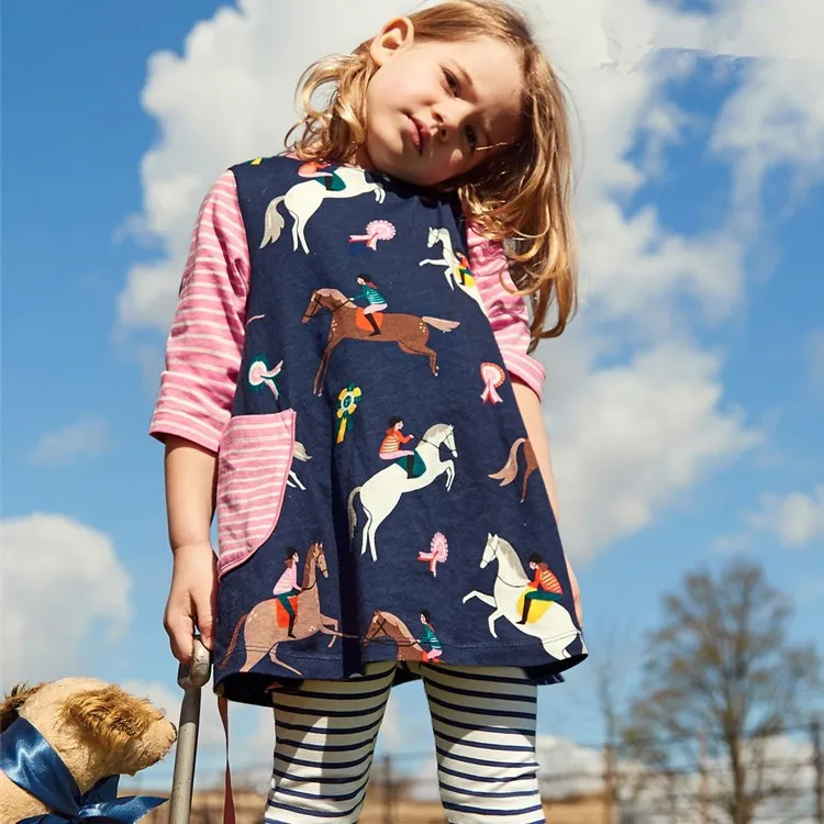 

Cotton Long Sleeve Casual Cartoon Cartoon animal horse Striped Dresses Clothes for 18 Months - 6 Years Toddler Girls Kids