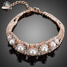 Azora Шикарный Розовый золотой цвет Топ AAA микро CZ проложили с 7 шт. жемчужный браслет для женщин TS0123