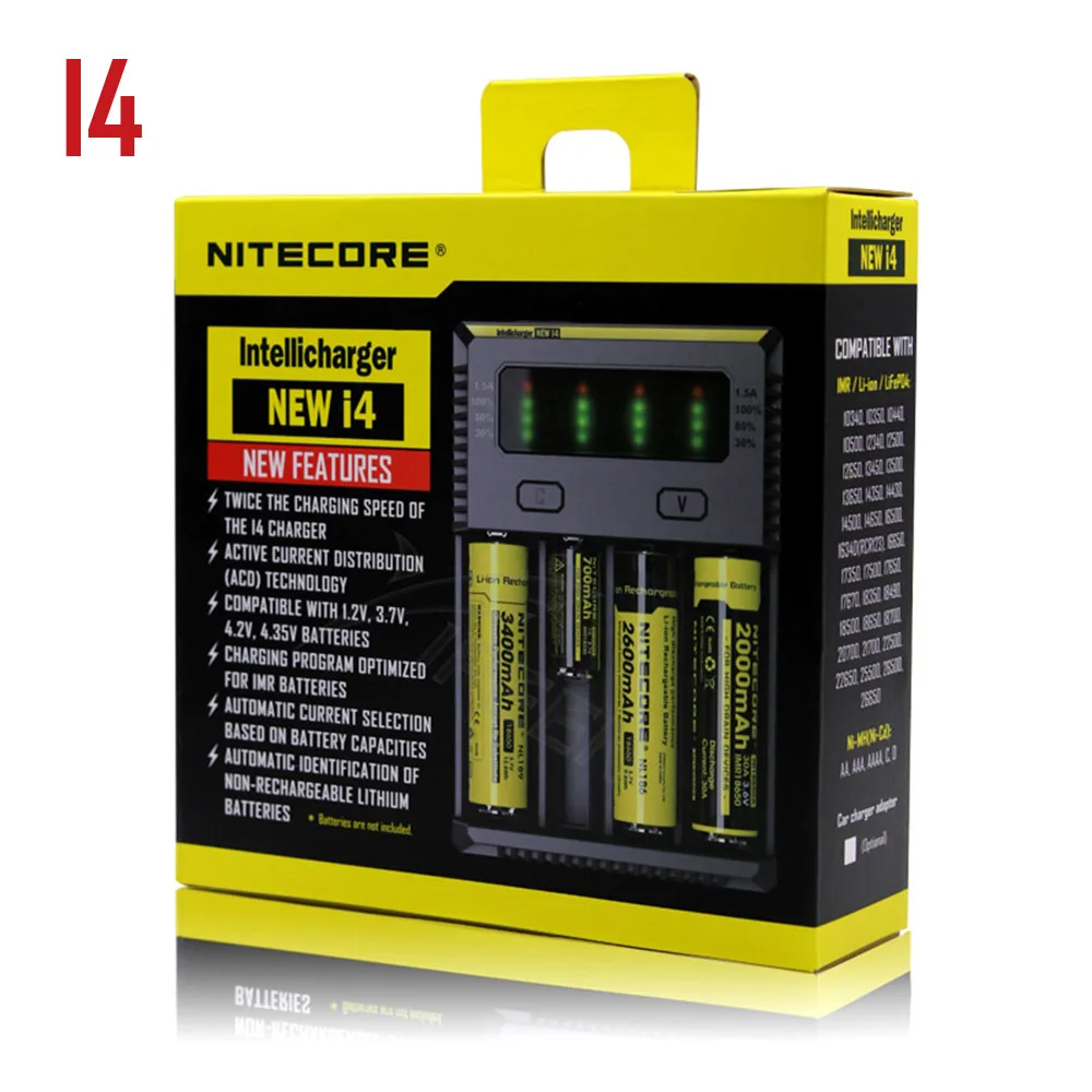 Бренд Nitecore D4 D2 I4 I2 Digi зарядное устройство lcd интеллектуальная схема Li-Ion для 26650 18650 16340 14500 AAA автомобильное зарядное устройство - Цвет: New I4