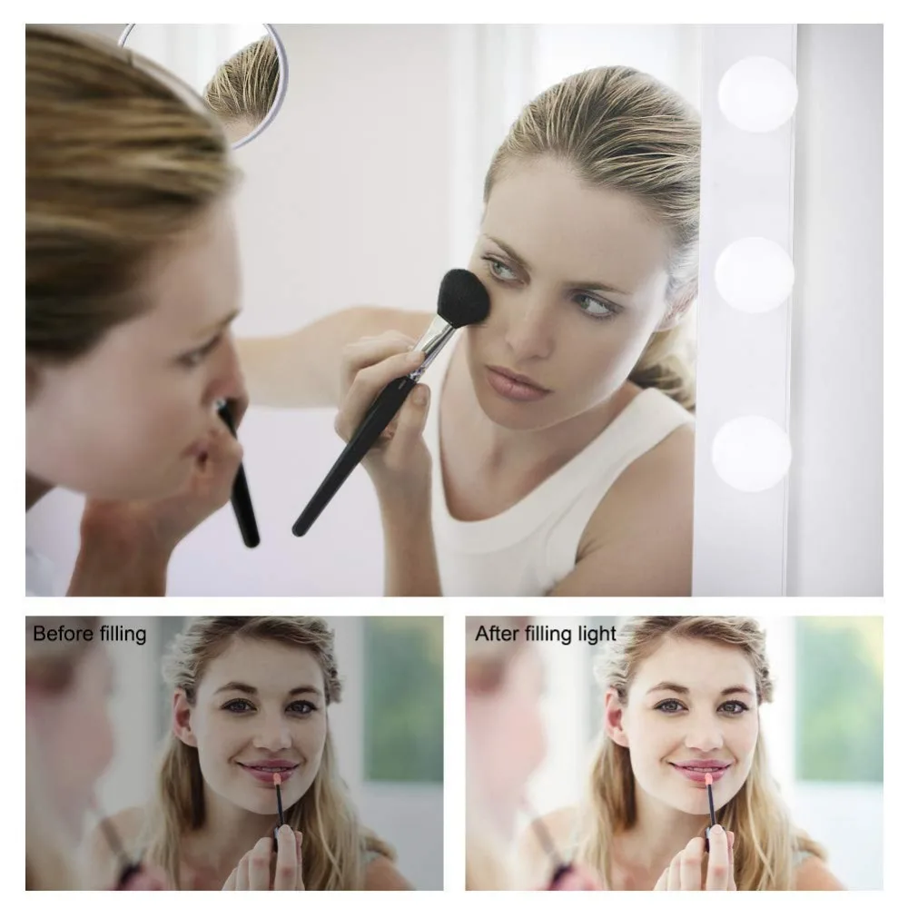 Kaufen 3 farbe LED Make Up Spiegel Glühbirne Hollywood Eitelkeit Lichter Stufenlos Dimmbar Wand Lampe 10 Bulbs Kit für Dressing Tisch