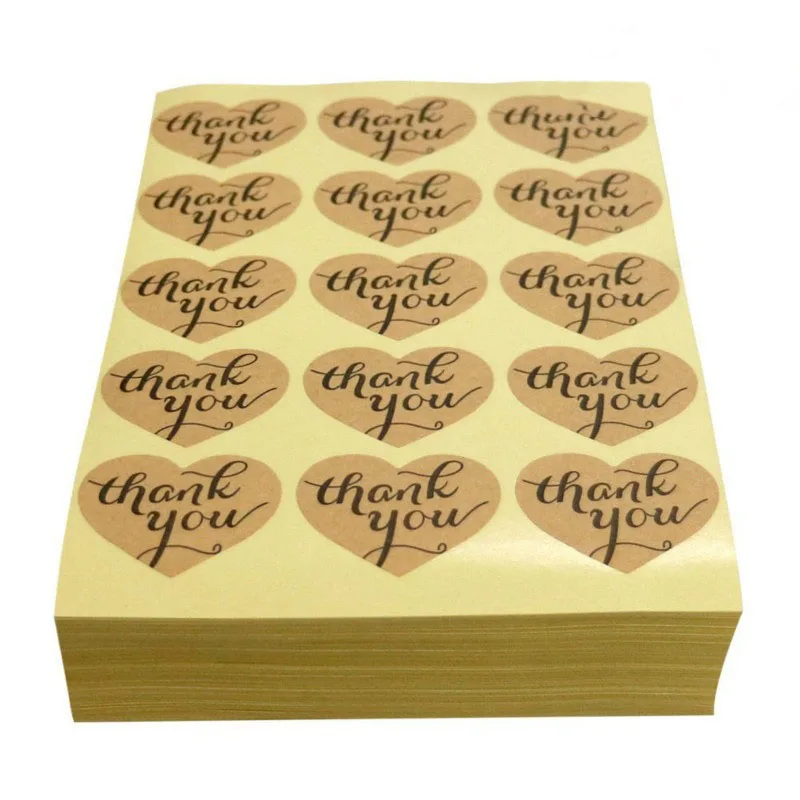 

150PCS Thank You Sticker Labels Heart Shape Kraft Paper Sticker Labels for Wedding Party Decoration, DIY Gift Card Scrapbook