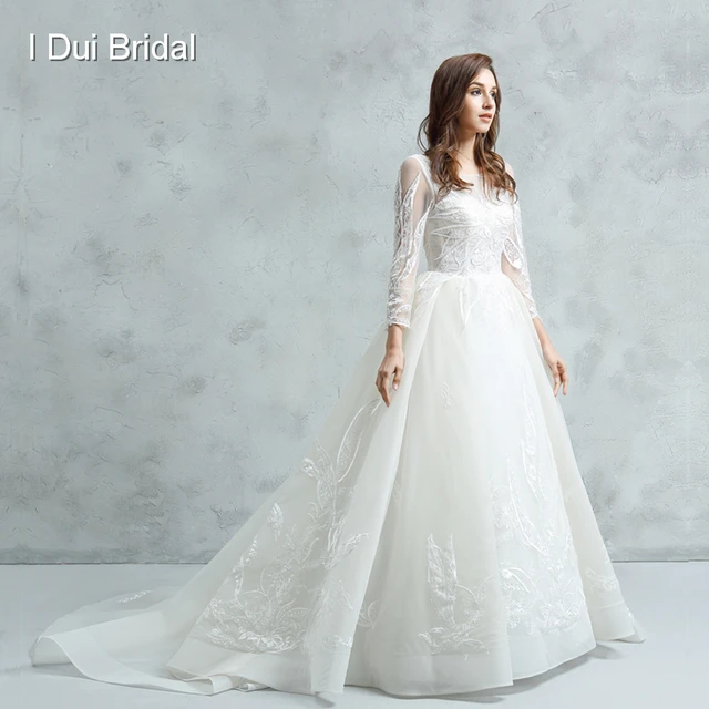 2018 New Long Sleeve Wedding Dress Illusion Neckline Ball Gown 2018 New Long Sleeve Wedding Dress Illusion Neckline Ball Gown Bridal High Quality Lace Liqued