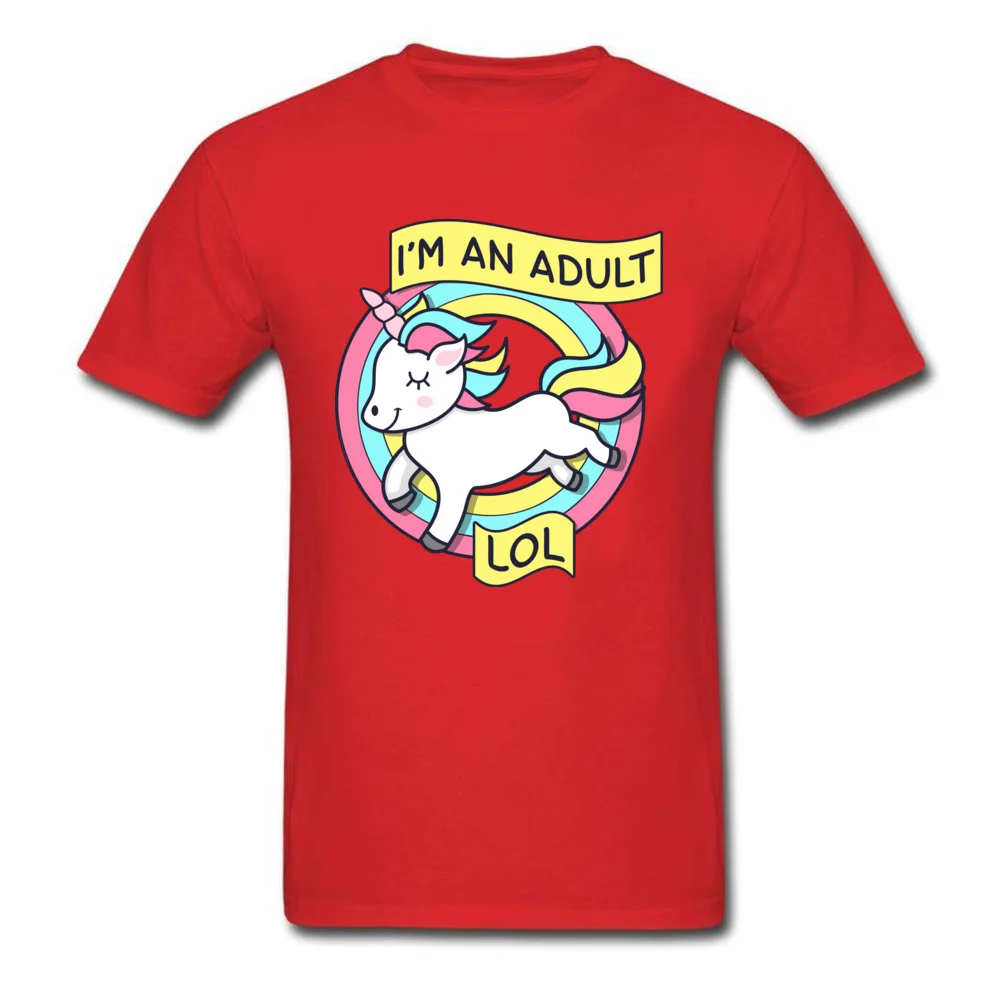 Unicorn Im An Adult Top T-shirts Newest Short Sleeve Geek Pure Cotton Crewneck Men Tops Shirts Comics Tee-Shirts Summer Unicorn Im An Adult red