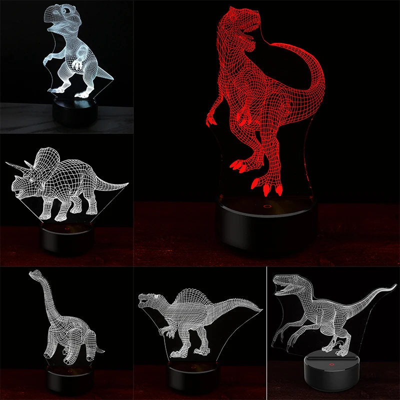 

Raptor Dinosaur 3D Illusion Lamp 7 Color Change Touch Switch LED Night Light Acrylic Desk lamp Atmosphere Lamp Novelty Lighting