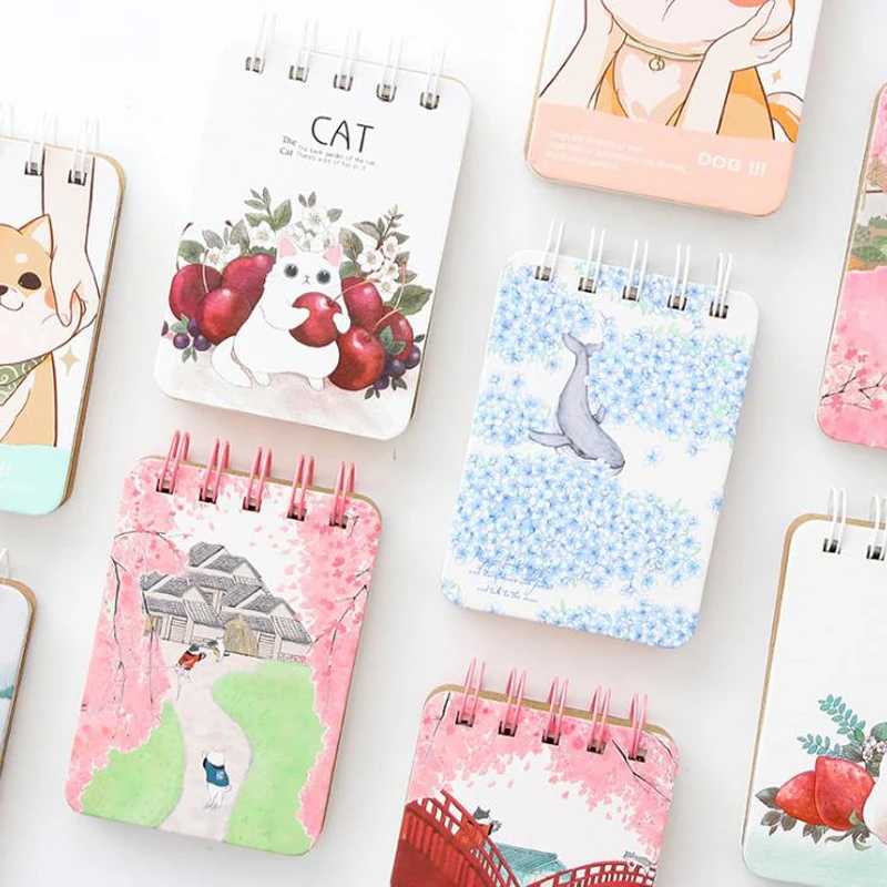 

1 Pcs Cartoon Mini Cat Dog Whale Flower Spiral Notebook Animal Diary Book Portable Notepad Stationery Office School Supplies