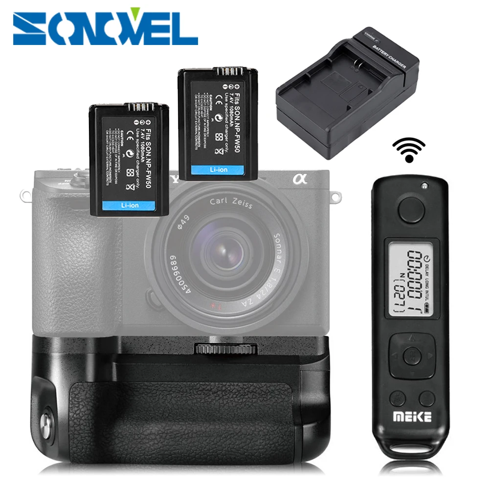 With battery Meike MK-A6500 pro Battery Grip Holder Built-in 2.4G Wireless Remote Control Suit for Sony A6500 NP-FW50 batteries |