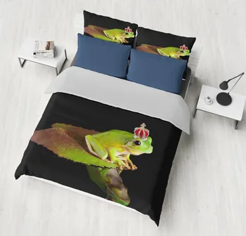 

New cartton Animal series Bedding set 2/3pcs 3D blue Frog crown Print ocean fish Shell Duvet cover set pillowcase kid bedclothes